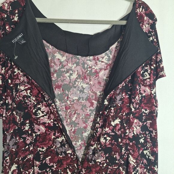 Roz & Ali Officecore Midi Dress Floral Short Sleeve Romantic Flowy Plum Size 24 - Picture 8 of 13